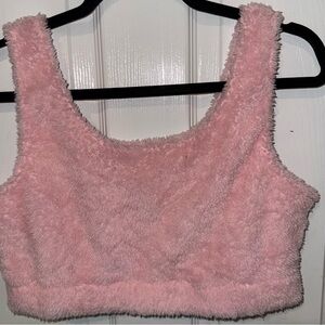 Cozy Pink Fuzzy Crop Tank Top